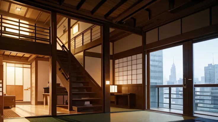 city, multistorey building,modern japanese style demon hunter apartment