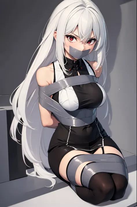 white hair,red eyes,(absurdres, 8k, 4k, masterpiece, hyper extreme detailed:1.2), solo, 1girl, front view, perfect face, 1girl, looking at viewer, solo, Female, toned body, mature female, large breasts, pale, , long hair, swept bangs, athletic body,perfect...