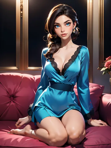 (Masterpiece: 1.5), (Best Quality: 1.5), (full body), 1girl, solo, brunettes wrap updo hair, huge breasts, makeup, parted lips, upper body, lips, blue eyes, realistic, collarbone, lipstick, eyeshadow,  perfect face, perfect eyes, subsurface scattering, med...