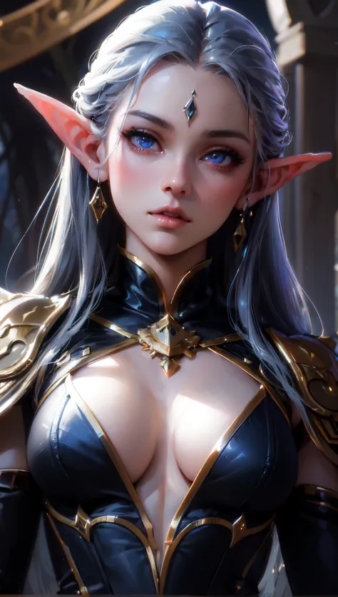 high quality,hd,16k,sharp line,1girl,fantasy,dark elf ,beautiful face, large breasts, nice legs,in forest,focus girl,detailed beautiful face,detailed clothes,beautiful eyes,cool,sexy,dynamic angle