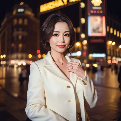 ((highest quality、8K resolution、master masterpiece、professional photography)), Photoreal, 1 Japanese woman, beautiful woman, (The most classy and beautiful mature woman of 45 years old:1.2), wrinkles around the eyes, turned into slime,City of night角, night...