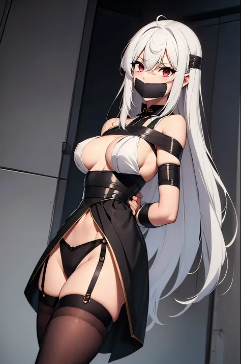 white hair,red eyes,(absurdres, 8k, 4k, masterpiece, hyper extreme detailed:1.2), solo, 1girl, front view, perfect face, 1girl, looking at viewer, solo, Female, toned body, mature female, large breasts, pale, , long hair, swept bangs, athletic body,perfect...