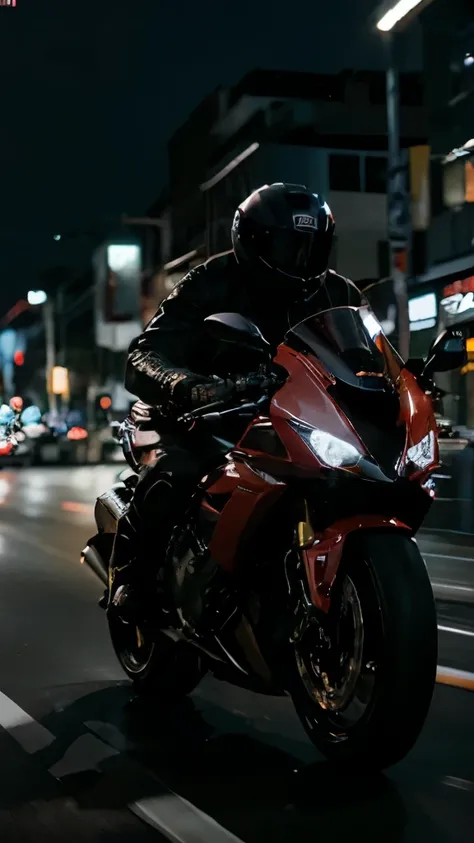 (a man:1.1, speeding, motorbike:1.1), fast, late night, red light, motion blur, (rider view:1.1), (best quality:1.2, raw), (photorealistic:1.37), cinematic