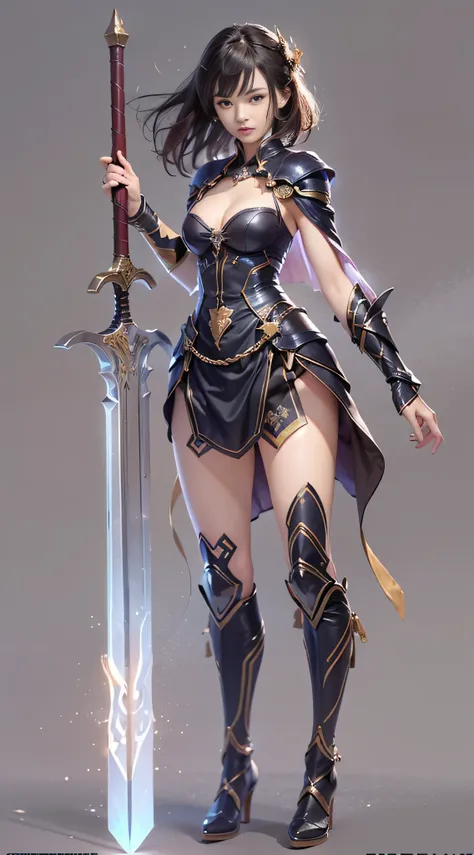 (NSfW), 1 female, alone, 24-years-old, 7 head and body, (cute face), (ideal body proportions), length , fantasy, magic effect, ((West Cape Armor)), holding a greatsword, , strong wind, The costume is sheer, Wet, short hair, black hair, small breasts, Slend...