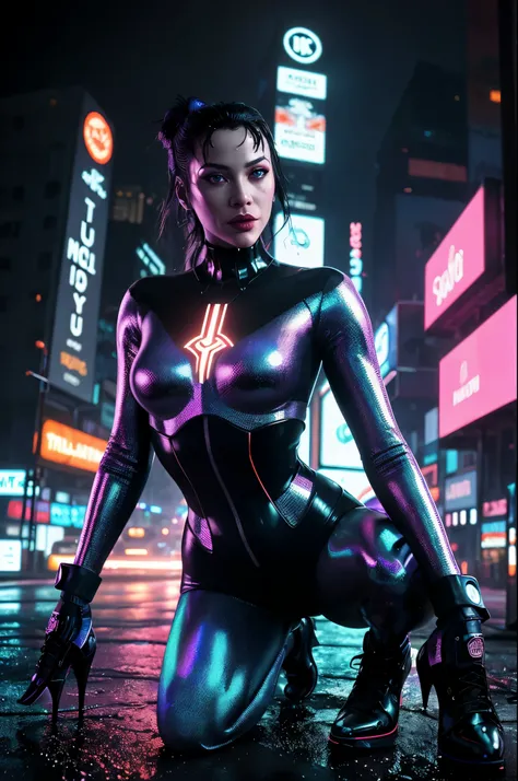 
(best quality, highres:1.2), ultra-detailed, (realistic:1.37) A sexy tron girl, vibrant holographic colors, with glowing lines tracing her curves. (futuristic, cyberpunk) vibe, light projections highlighting her sleek metallic suit, (electric blue) and (n...