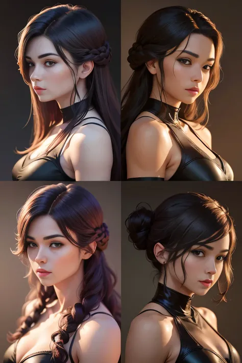 "mismo personaje, mismo peinado, misma pose, but ultra-sharp photorealistic, cabello muy detallado."