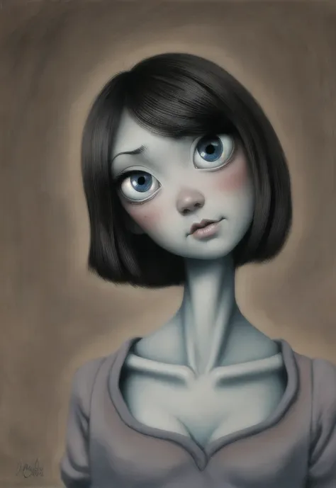 un primer plano de una chica muy triste con el pelo largo (rubio) y los ojos grandes y azules, anton semenov, mark ryden muy det...