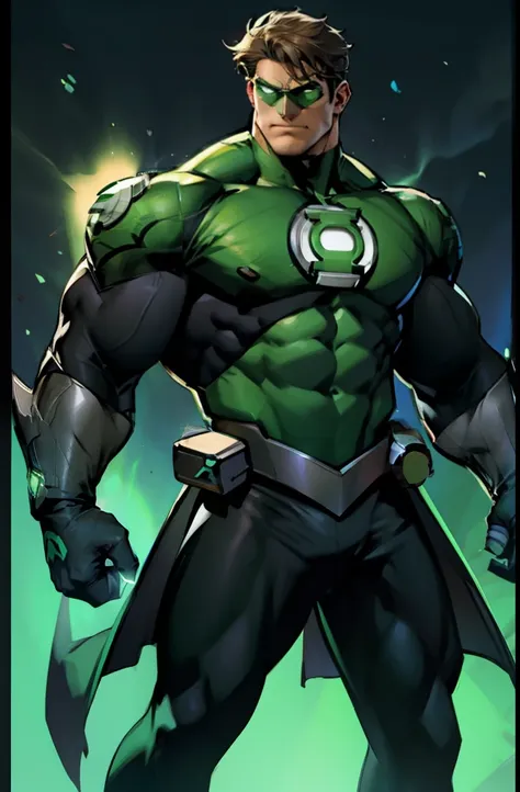 green lantern, hal jordan as a medieval knight, full body shot, face of a 30s, tall, hunk, lean muscle, short hazel hair, all ne...