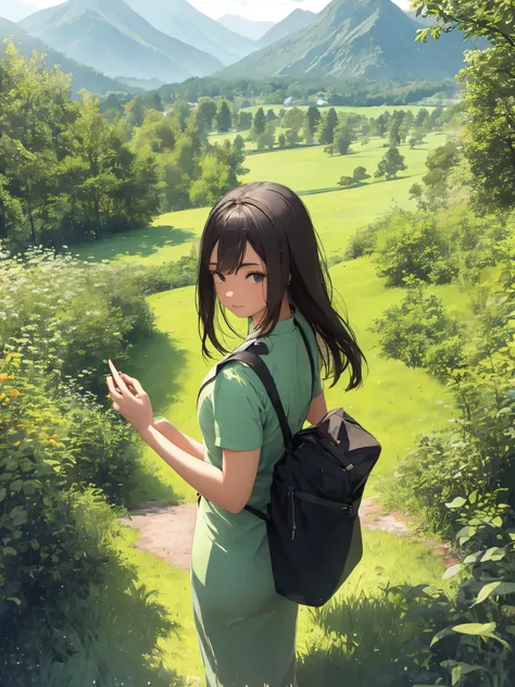 In a green meadow stands a girl leading a group of knights.
BREAK
With a brave expression, she guides them towards their destination.
BREAK
Behind her, a green forest stretches out and beyond that, mountains rise in the distance.
BREAK
The most suitable ef...