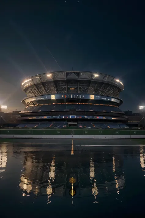 (best quality,4k,8k,highres,masterpiece:1.2),ultra-detailed,(realistic,photorealistic,photo-realistic:1.37),photography,large stadium, front view,lit spotlights, perspective image,20 Century Fox logo effect