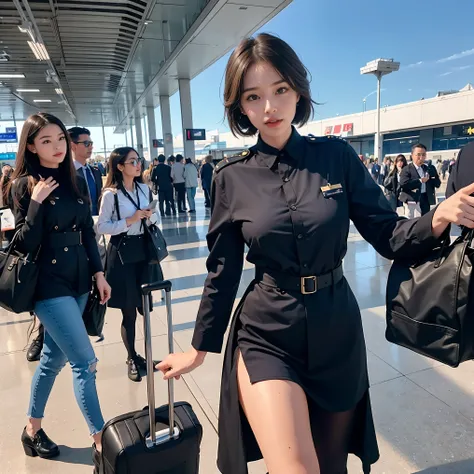 Certainly! Heres another prompt for you:

"Imagine a bustling airport terminal filled with travelers from all walks of life. Among the crowd stands a stunning flight attendant named Sophia, wearing a chic and form-fitting uniform that exudes confidence. As...