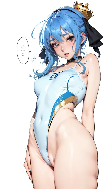 ((ultra detailed)), (ultrarealistic), (best quality), anime girl with blue hair and a crown on her head, is wearing a swimsuit, Hoshimachi Suisie, small curvy, anime moe artstyle, r /art, r/art, r / art,