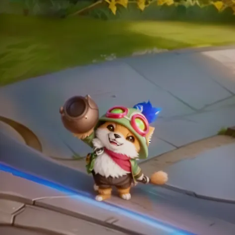 un primer plano de un mono de juguete sosteniendo una taza de cerveza, Teemo from League of Legends, Teemo, from League of Legends, style of League of Legends, Desde Hearthstone, League of Legends character, ezreal (League of Legends, League of Legends sty...