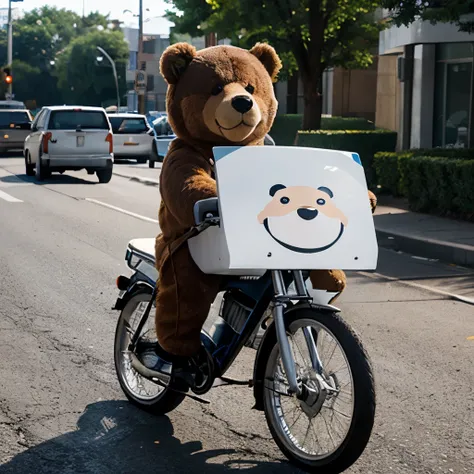 A traffic cartoon bear， Making copies in front of the photocopier