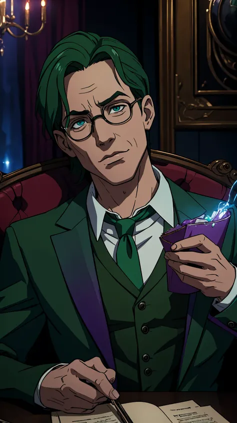 Edward Nygma in riddler, sitting at the table, he is handsome and very cool, pov, ultra hd, cinematic, realistic dramatic, Epic, Aesthetic, Visual spectacle, Thrilling, Enchanting, Atmospheric, Profound, Dazzling, Lyrical.