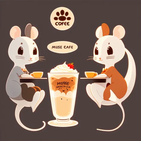 mouse cafe, logo, vector, line art, design, inspiration, straight, symmetry,