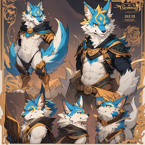 cover page, highres, top quality, best quality, paid reward available, unparalleled masterpiece, perfect artwork, absurdres, High-quality illustrations(style of final fantasy)(concept art, character sheet)perfect anatomy(handsome boy, kemono)(furry anthro)...