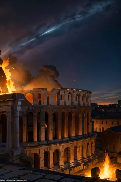 ancient roman empire rome city on fire, 8k ultra high definition image