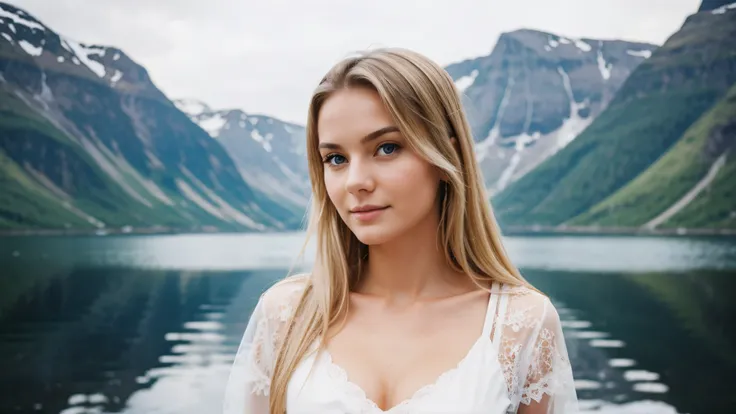 beautiful half-body shot Norway woman