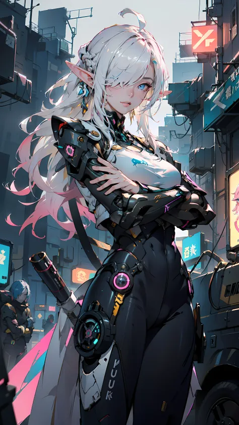 ((masterpiece)), (top quality), (best quality), ((ultra-detailed, 8k quality)), Aesthetics, Cinematic lighting, (detailed line art), absurdres, (best composition), (high-resolution),
BREAK,
Beauty of a elf girl, cyberpunk, mecha girl, tech wear uniform org...