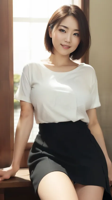 Japanese woman wearing a white loose T-shirt、
(((masterpiece))), ((highest quality)), ((intricate details)), (((超realistic)), Unorganized resolution, mature woman, mature woman, law of near and far, very detailed, realistic, 1 girl, ((big breasts)), perfec...