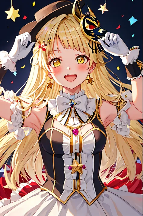 best quality, masterpiece, highres, solo, {tsurumaki_kokoro_bangdream:1.15}, blonde_hair, bangs, long_hair, yellow_eyes, smile, ...