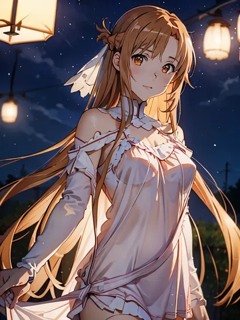 ((masterpiece)), ((best quality)), (ultra-detailed), ((extremely detailed)), 4K, (8K), best quality, (beautiful), anime style, upper body, heavy outline, clear outline, full body focus, myroom, (((Asuna, SAO))), (nightgown:1.3), ((beautiful orange eyes)), ...