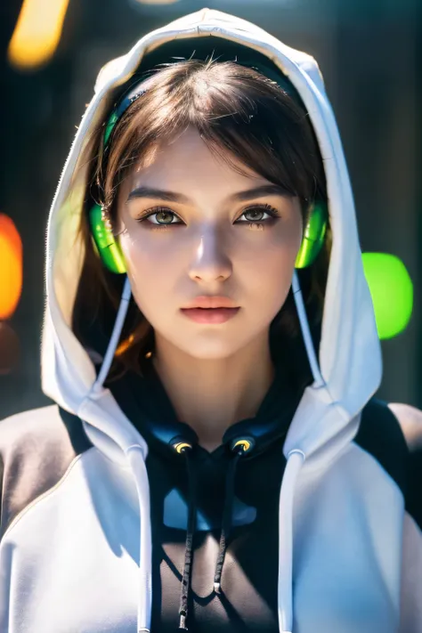 (Best Quality, Masterpiece, Ultra High Definition, High resolution, highly detailed, High Definition Face, clear pictures, HDR:1.5), (20-year-old woman:1.3), (eyes be visually in focus:1.4), (film photography style:1.5), (background neon sign, neon color f...