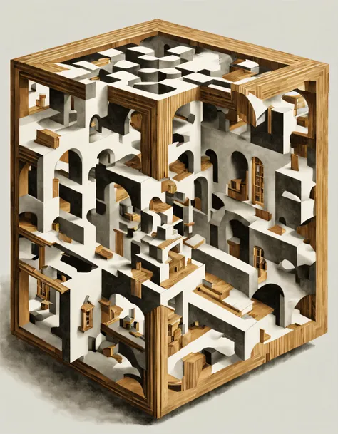 3d rendering of geometric optical illusion , escher&#39;s art,