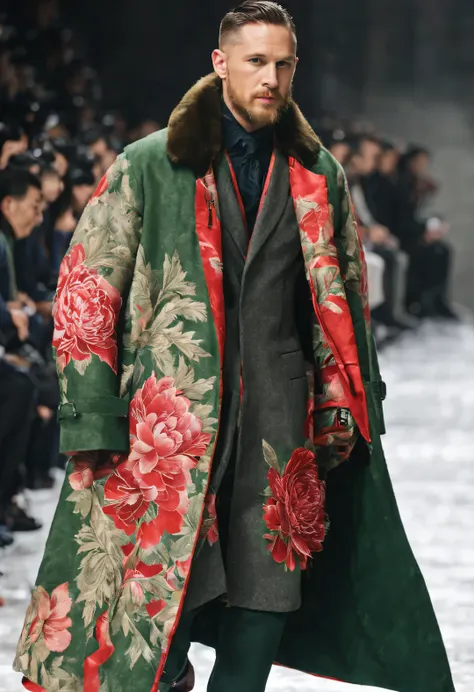 cg scene design, (china winter men&#39;s fashion show 2024), (whole body),
(men's winter extra long cotton cloth coat design: 1....