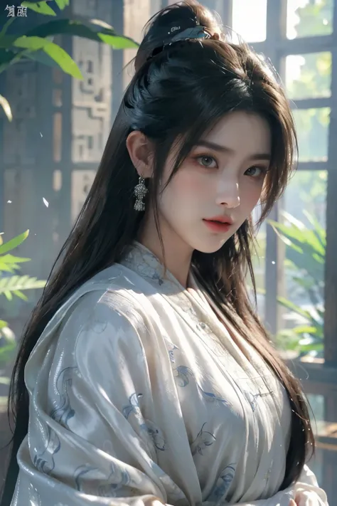 Game art,The best picture quality,Highest resolution,8K,((A bust photograph)),((Portrait)),((Head close-up)),(Rule of thirds),Unreal Engine 5 rendering works, (The Girl of the Future),(Female Warrior), 22岁少女,(Ancient Chinese women),(Rainbow hair,Ancient Or...