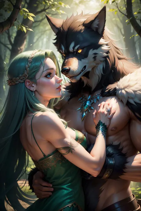 In the enchanting world of anime and hyperrealism, there exists a captivating scene of a teenage male werewolf named Axel, embodying the essence of strength and gentleness. His handsome, exquisite features are accentuated by his piercing green eyes that gl...