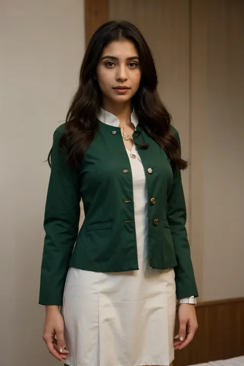 ((best quality)), ((masterpiece)), (detailed), perfect face pakistasni, girl 28 years old , dark hair, sharp nose features, brown skintone, ((portrait)) ((punjabi green 
suit)) ((standing))
