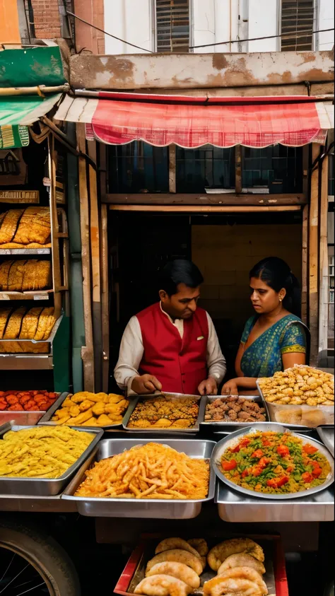 typical indian street food makers in a busy market indian street