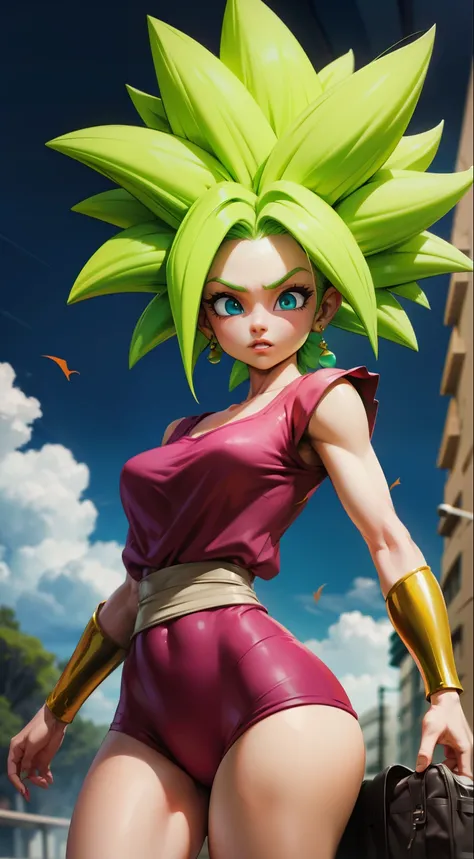 ((masterpiece)), ((proportion Aurea)), ((Dynamic)), ((natural)) ((best quality)), ((ultra-detalhado)), ((kefla dragon ball super)), {1mulher}, {neon green hair}, {super sayajin}, {style dragon ball super character}, olhos azuis, {{sexy}}, seios grandes , (...