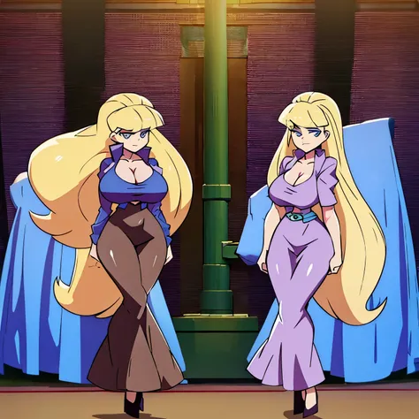 Pacifica, Massive Breasts, ((standing straight)), Blonde hair, ((Cleavage)), (perfect arms), Massive Cleavage, ((blue eyes))
