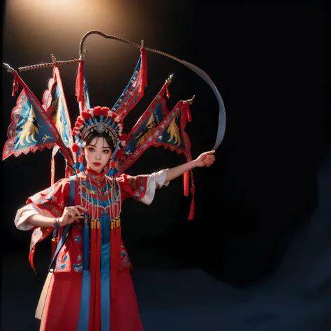 arafed woman in a red and blue costume holding a sword, palace ， a girl in hanfu, peking opera, traditional chinese, wearing ancient chinese clothes, chinese costume, traditional chinese clothing, inspired by Li Mei-shu, ancient chinese princess, hanfu, ch...