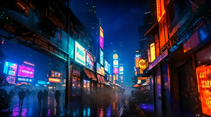 (best quality,4K,8 TAUSEND,High Resolution,Meisterwerk:1.2),ultradetailliert,realistisch,Highly detailed neon artwork with bright purple and blue colors, Intensive Neonlichter erhellen die gesamte Szene, A thick layer of fog creates a dreamy atmosphere, ei...