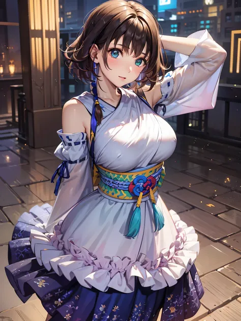 (1 girl),(high quality), (High resolution), (extremely detailed), (8K),(upper body shot),transparent outfit,(CG illustration)YunaFFX、heterochromiashort hair,YunaFFX、heterochromia、short hair、YunaOutfit、hair ornaments、Removal sleeve、hakama、band、hakamaスカート、lo...