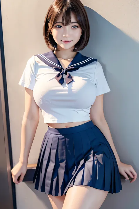 narrow eyes, frontal shot , straight hair, From the middle , 1 girl, 17 year old girl, small eyes:1.3, narrow eyes:1.3, beautiful breasts:1.5、highly detailed eyes:1.2)、(beautiful breasts:1.1), (short hair), bangs, tight waist, light blush, alone, looking a...