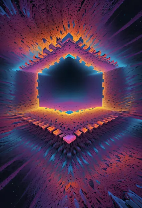 optical illusion art,four-dimensional space,mandelbrot shape，digital matrix