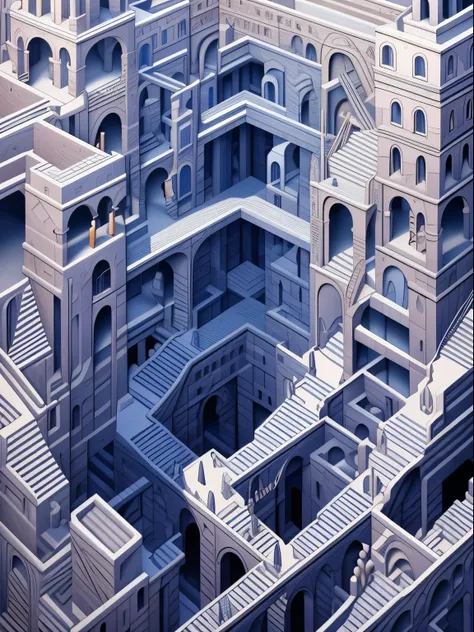 masterpiece，monument valley，labyrinths of，geometry，stairs，endless loop，Very detailed，clear focus, (8k), (Billion pixels), ((masterpiece))