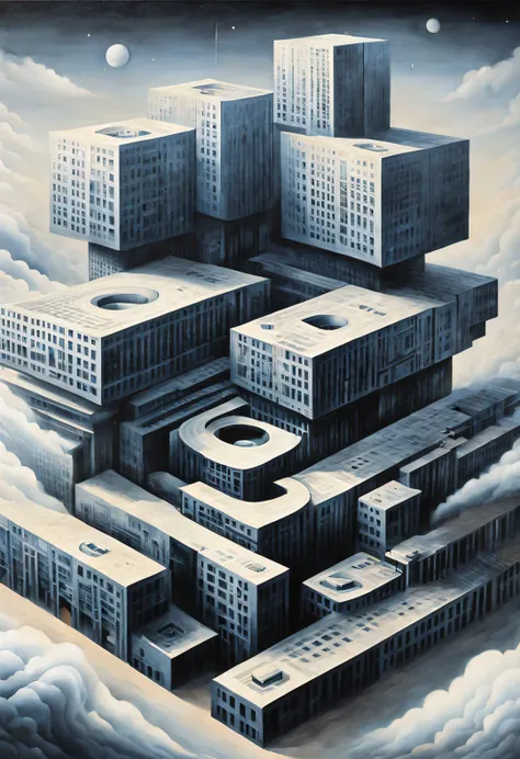 optical illusion，Sujiko Yoshii《architecture》, Ethereal cloudscape style, spiral, photorealistic rendering, minimalist stage designs, design/architecture研究, hazy atmosphere, the greatness of the bible，移动或变化的重复或spiral形状，or perspective-distorted images that d...