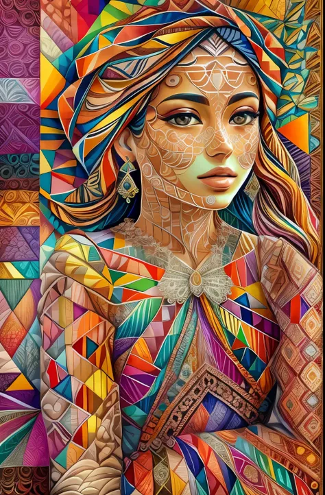 detailed face, vibrant colors,exquisite patterns, stunning dress,delicate lacework, elegant posture, antique furniture, soft lighting, nostalgic atmosphere，Eduardo Kobra (Eduardo Kobra) Quilting , Geometric walls, portrait, until, chibi,
Yang08k, beautiful...