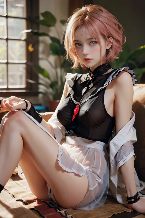 20yo woman， （masterpiece： 1.4）， （8K， reality， original photo， best quality： 1.4）， Japan， （1 girl）， beautiful face， （Real faces： 1.4）， （pink hair， short hair： 1.3）， hairstyle， Realistic blue eyes， beautiful details eyes， （reality皮肤： 1.3）， beautiful skin， At...