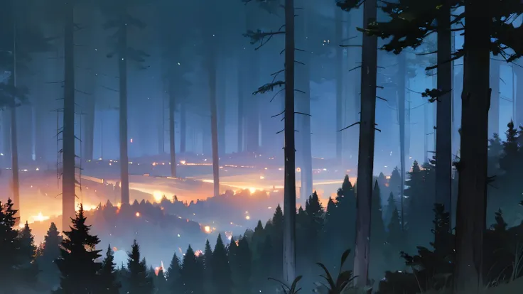 Dense forests and open meadows at night