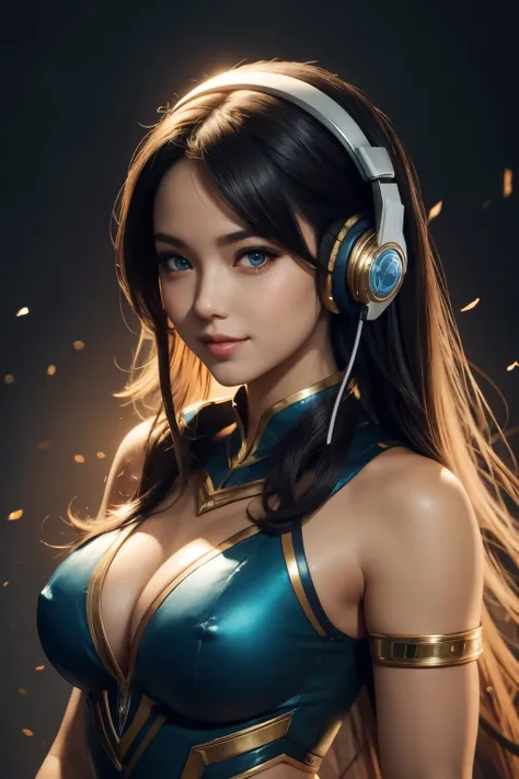 a close up of a girl with headphones on smiling, 8k artgerm bokeh, rossdraws global illumination, league of legends character, stanley artgerm lau, extremely detailed artgerm, style artgerm, ross tran style, ig model | artgerm, rossdraws cartoon vibrant, a...