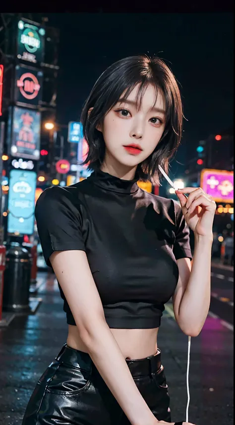 (8K, RAW photo, highest quality, mastery:1.2), (reality的な, photo-reality的な:1.37),(K-POP idol), (charming monkey:1),cute,professional lighting, photon mapping, radio city, Physically based rendering , cosplay, Lucy (cyber punk), bob cut, mechanical parts, g...