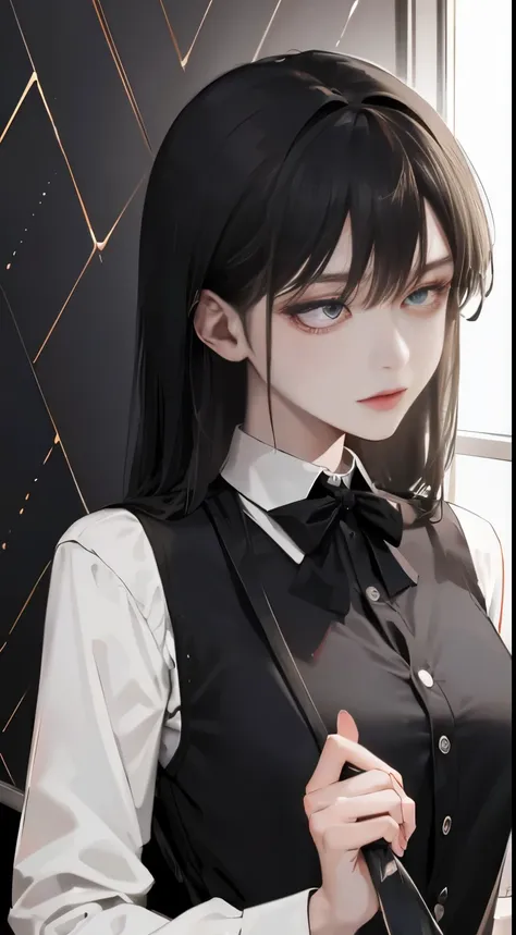 (surreal), (figure), (High resolution), (8K), (very detailed), (best figure), Yoru ( chainsaw man ), (beautiful and fine eyes), (highest quality), (super detailed), (masterpiece), (wallpaper), (detailed face), alone, Upper body, focus on face, 1 girl, long...