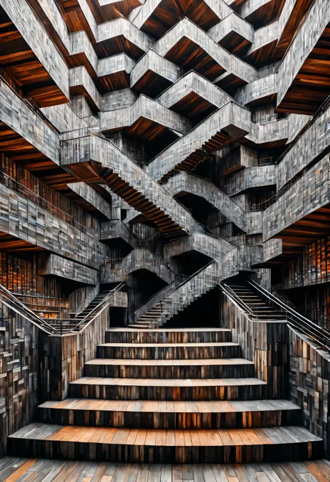 （Visual illusion），Visual man walking up wooden stairs inside kaleidoscope，face of a huge man，repetitive or spiral movement or change，or perspective-distorted images that distort perception of depth and space，These images appear to be moving，straight lines ...